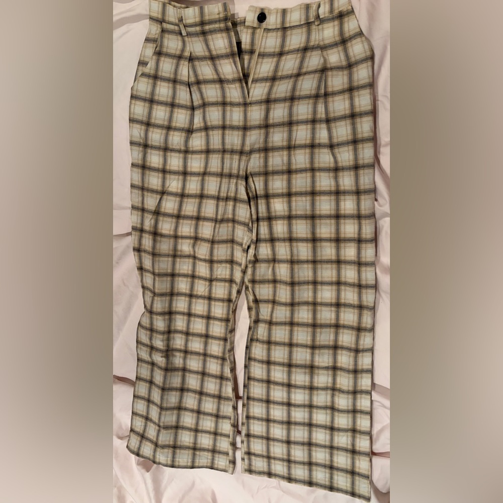 SHEIN Plaid Wide Leg Pants - Cream and Black